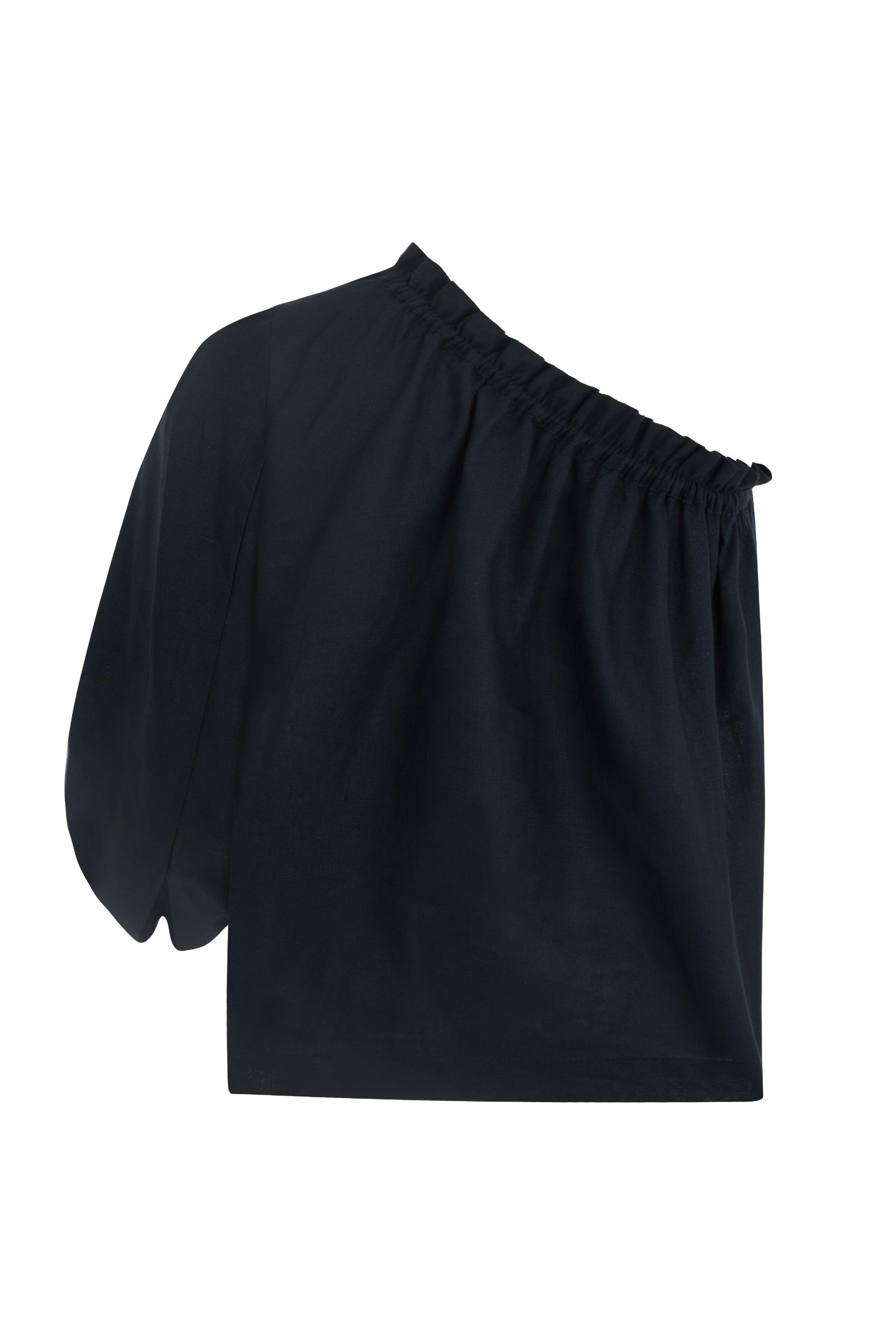 Navy Linen One Sleeve Top | Labeca London