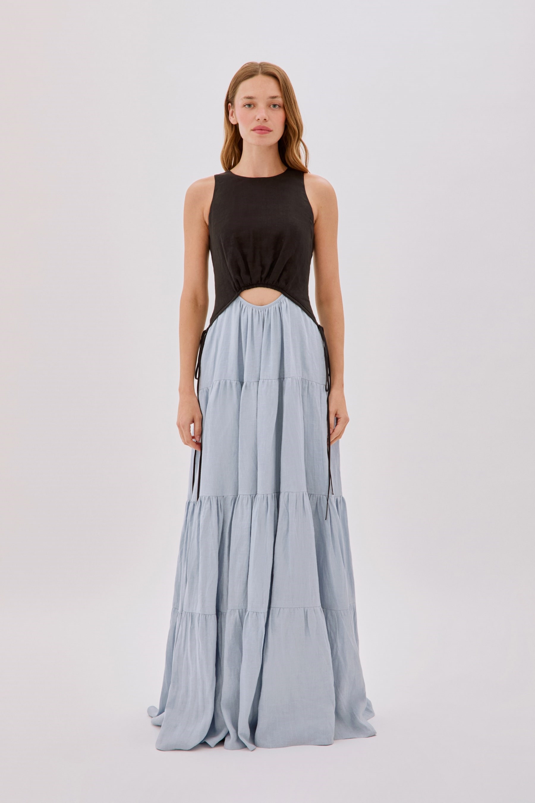 chinese dress ladies SKY DUSTY BLUE LINEN DRESS – DISSH main image 0