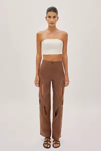 Asher Cappuccino Linen Cut Out Contrast Stitch Pants