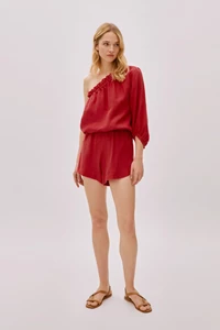 Capri Deep Red Linen Shorts 