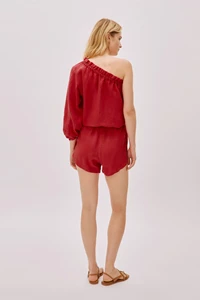 Capri Deep Red Linen Shorts 