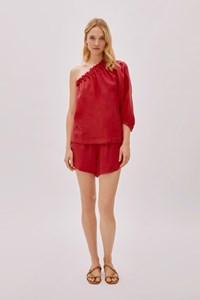 Capri Deep Red Linen One Sleeve Top