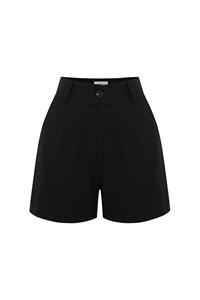Cassie Black Linen Rolled Shorts
