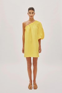 Florence Lemon Yellow Linen One Sleeve Mini Dress 
