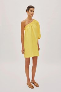 Florence Lemon Yellow Linen One Sleeve Mini Dress 