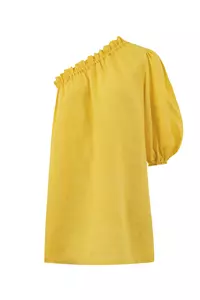 Florence Lemon Yellow Linen One Sleeve Mini Dress 