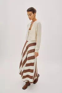 Frankie Chocolate and Ecru Wool-Blend Striped Skirt
