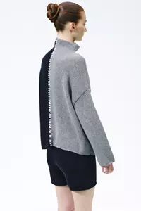 Ivy Grey and Navy Contrast Stitch Wool Sweater