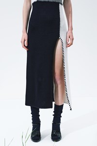 Ivy Monochrome Contrast Stitch Wool Midi Dress