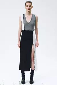 Ivy Monochrome Contrast Stitch Wool Midi Dress