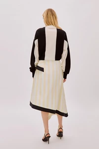 Kayra Yellow and White Cotton Striped Skirt