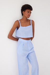 Devon Powder Blue Linen Blend Braided Crop Top