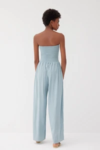 Mare Ocean Blue Cotton Shirred Jumpsuit