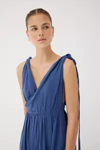 Ava Indigo Cotton Adjustable Shoulder Dress