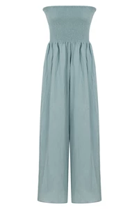 Mare Ocean Blue Cotton Shirred Jumpsuit