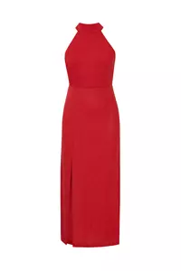 Laura Goji Red Linen Halter Neck Dress