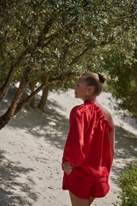 Luna Goji Red Linen One Sleeve Top