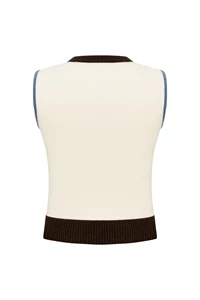 Mila Chocolate and Light Blue Colour Block Cashmere Top