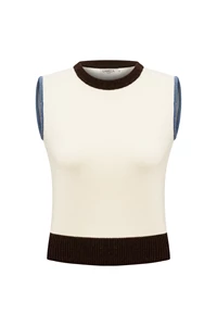 Mila Chocolate and Light Blue Colour Block Cashmere Top