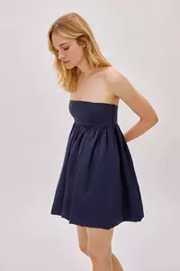 Mykonos Navy Linen Strapless Mini Dress