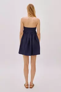 Mykonos Navy Linen Strapless Mini Dress