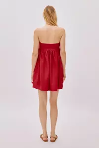 Mykonos Deep Red Linen Strapless Mini Dress