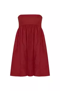 Mykonos Deep Red Linen Strapless Mini Dress