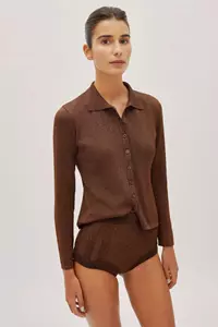 Nina Chocolate Sparkle Button Up Shirt