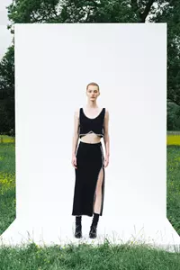 Sabrina Navy Contrast Stitch Wool Midi Skirt