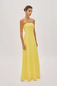 Santorini Lemon Yellow Linen Strapless Maxi Dress