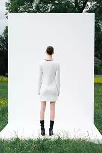 Scarlett Off-White Contrast Stitch Wool Mini Dress
