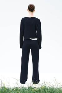 Selene Navy Wool Wide Leg Knit Pants