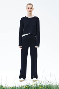 Selene Navy Wool Contrast Stitch Sweater