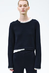 Selene Navy Wool Contrast Stitch Sweater