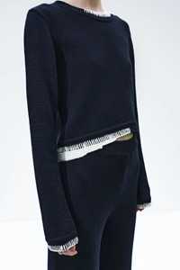 Selene Navy Wool Contrast Stitch Sweater