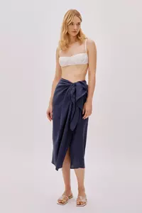 Soho Navy Linen Wrap Skirt