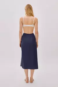 Soho Navy Linen Wrap Skirt