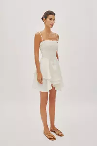 Sorrento Off-White Linen Shirred Mini Dress