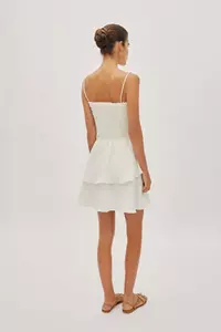 Sorrento Off-White Linen Shirred Mini Dress