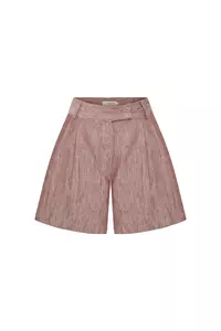 Storm Red Linen-Blend Striped Shorts