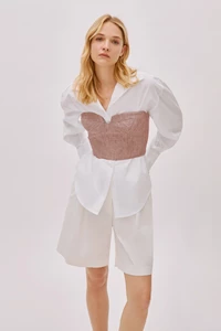 Storm Red Striped Linen-Blend Bustier Top