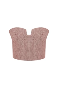 Storm Red Striped Linen-Blend Bustier Top