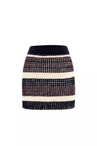 Sutton Multi-Colour Waffle Knit Striped Wool Mini Skirt