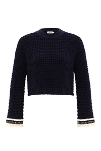 Sutton Navy Waffle Knit Wool Sweater