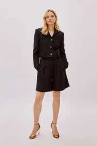 Tara Black Wool Relaxed Shorts