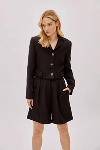 Tara Black Wool Relaxed Shorts