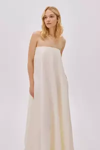 Venice Ecru Linen Strapless Maxi Dress