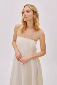 Venice Ecru Linen Strapless Maxi Dress