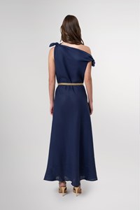 Valeria Navy Off Shoulder Maxi Linen Dress