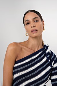 Felicita One Shoulder Knitted Striped Top 
